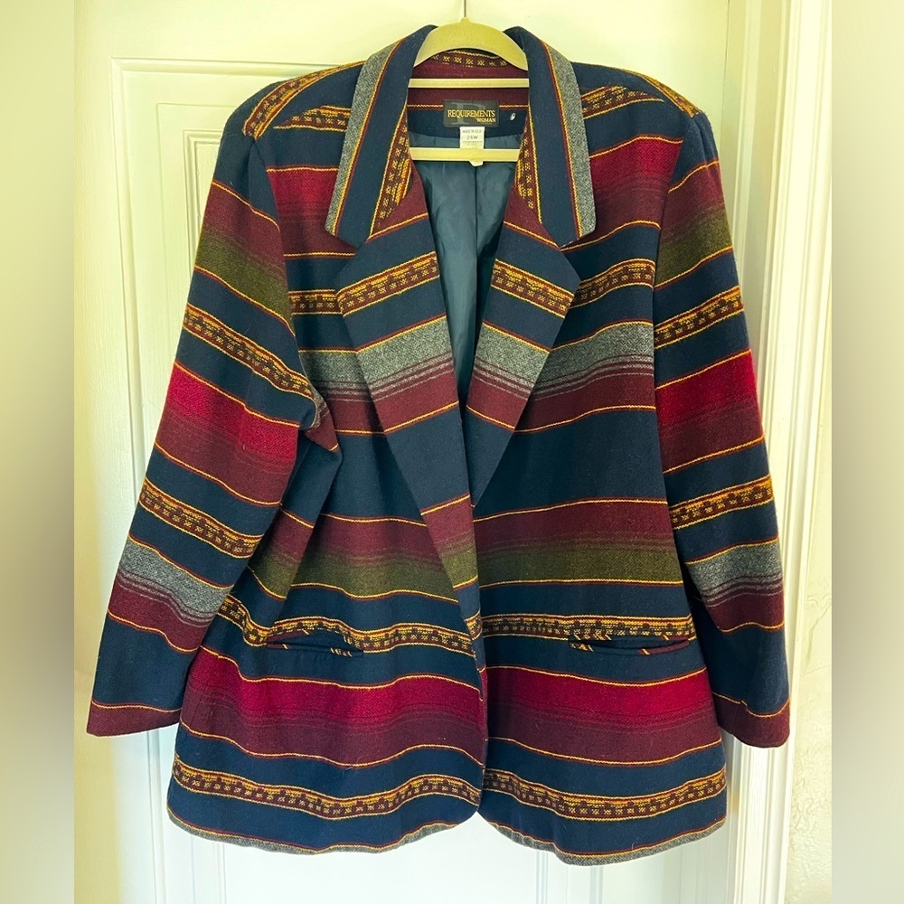 Vintage 80s Oversized Boho Blazer 24W – Southwestern Stripe Indie Jacket